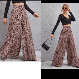 brown black Animal leopard Print High-Rise wide leg Culottes Sz M